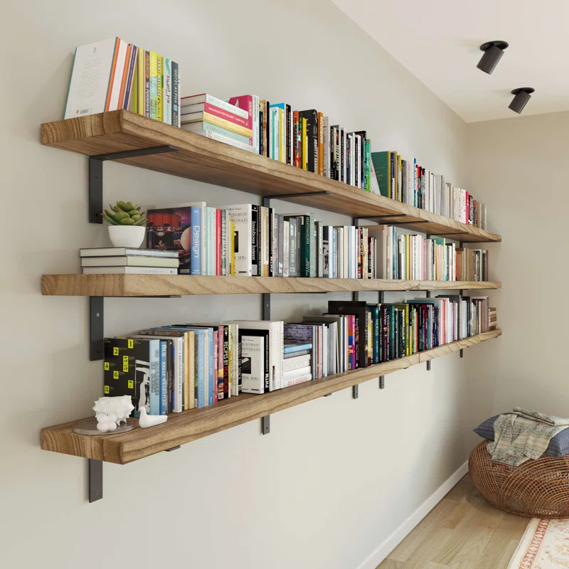 WoodFloatingShelfforWallwithHeavy DutyBracketsWallShelvesforLivingRoomBedroomKitchenBookShelfforWall - Caribbean Cleaning Srq